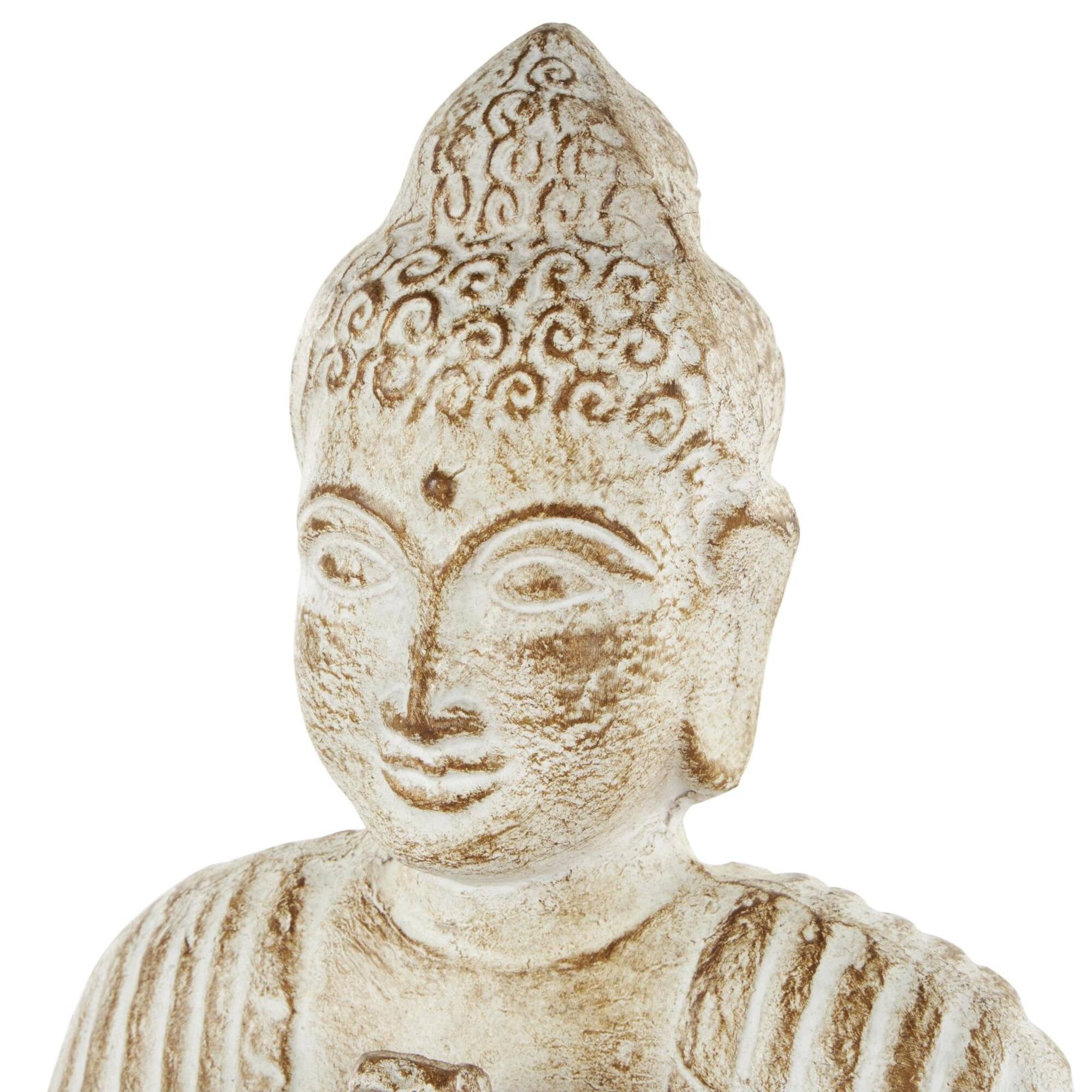 16" Cream & Brown Distressed Handmade Paper Mache Buddha Sculpture